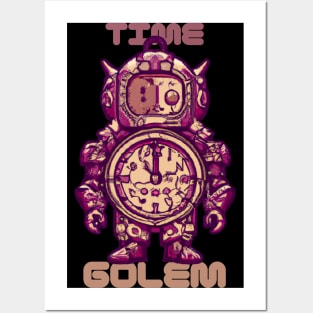 Time Golem, Funny Surreal Steampunk Alarm Clock Robot Posters and Art